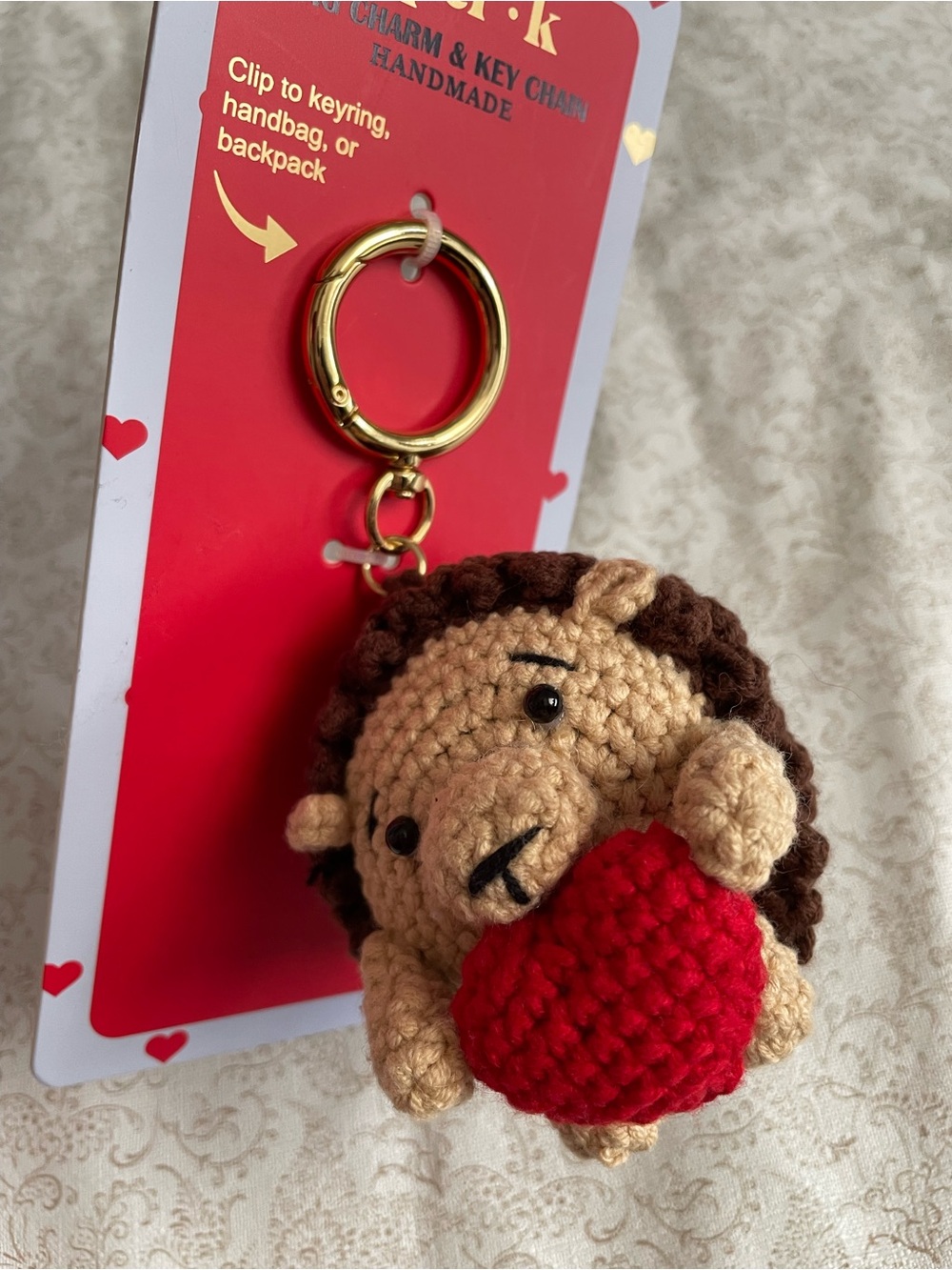 Piper K Handmade Crochet Hedgehog Bag Charm Key Chain Backpack Heart NEW